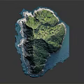 Mountainous Island Terrain With Lush Green Vegetation Rocky Coastline And Blue Seawater