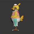 Cartoon Yellow Chicken Characters In Striped Vests White Pants Pink Hats Holding Hands