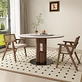 Ancient style round dining table and chair 3d model