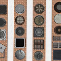 Various Manhole Covers And Grates With Different Shapes And Patterns