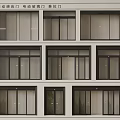Modern Building Exterior Featuring Multiple Glass Sliding Doors With Black Frames 3d model