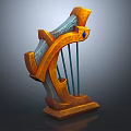 Ornate Orange Harp with Blue Gem Wooden Texture and Stable Decorative Base