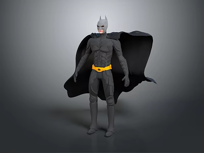 Batman Game Movie Character In Black Suit With Yellow Utility Belt And Black Cape 3d model