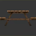 Wooden Outdoor Picnic Table With Attached Benches And Sturdy Long Tabletop