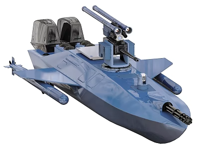 Detailed Blue Warship Model With Dual Cannons Cockpit And Torpedo Tubes 3d model