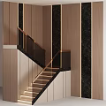Modern Luxury Staircase With Wooden Walls Black Marble Gold Railings And Lighting