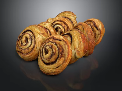 Freshly Baked Cinnamon Rolls With Swirled Layers And Golden Brown Crust 3d model