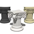 Classical Style Side Table With Ornate Column Design In Black White And Gold 3d model