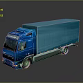 Blue Volvo Commercial Truck With Enclosed Cargo Box On Reflective Surface