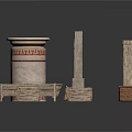Antique Scenic Components With Carved Columns Wooden Boxes And Pedestals