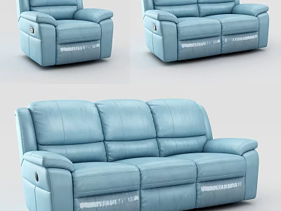 Stylish Blue Leather 3 Piece Sofa Set With Comfortable Seating And Modern Design 3d model