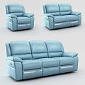 Stylish Blue Leather 3 Piece Sofa Set With Comfortable Seating And Modern Design 3d model