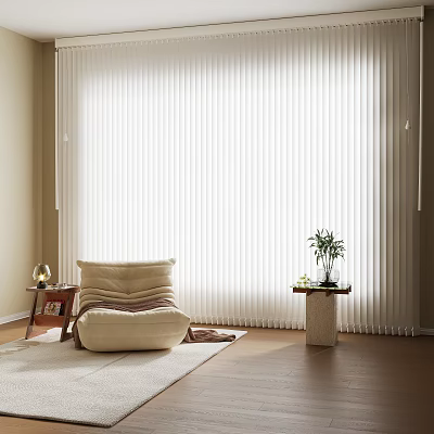 Beige Lazy Sofa in Cozy Living Room with Soft Light and Side Table near Blinds 3d model