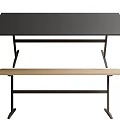 Minimalist Modern Dining Table With Black Tabletop Metal Frame And Light Wood Bench