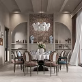 Elegant Modern Restaurant Entrance With Decorative Painting Wall Lamps Console Table And Vase