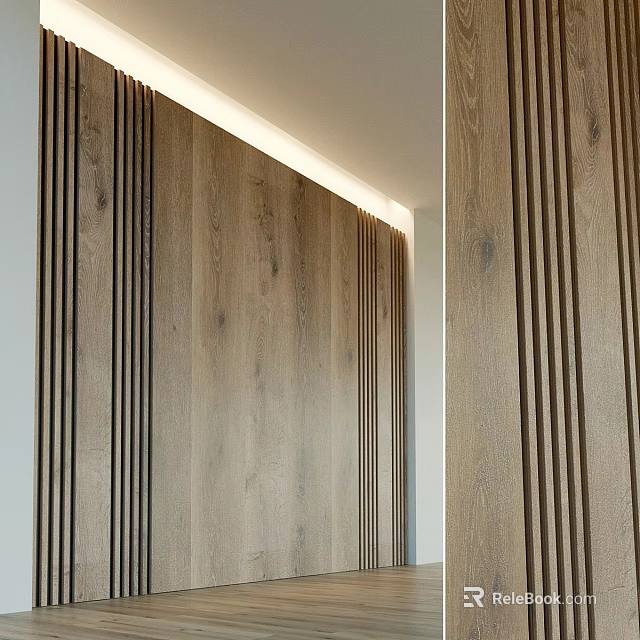 Modern Wooden Wall Decor With Vertical Slats And Ambient Lighting 3d model 