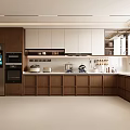 Modern Kitchen Interior With Brown And White Cabinets Stainless Steel Refrigerator And Oven