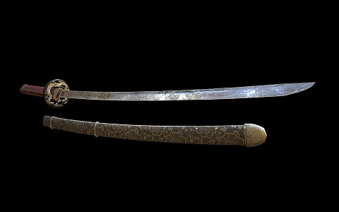 Modern Damascus Steel Knife Long Knife Sword Cold Weapon 3d model