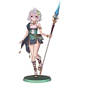 Game Movie Character Silver Hair Purple Eyes Green White Outfit Holding Long Staff Blue Tip