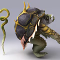 Reptile Creature With Turtle Like Shell Muscular Body White Beard And Curved Staff