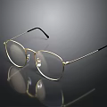 Stylish Gold Frame Eyeglasses With Black Temples On Reflective Shiny Surface 3d model