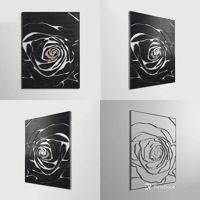 Sofa Background Wall Decorated With Black And White Rose Pattern Paintings 3d model 