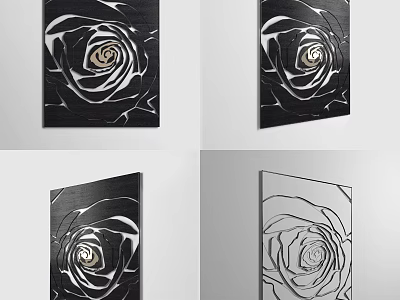 Sofa Background Wall Decorated With Black And White Rose Pattern Paintings 3d model