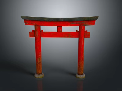 Red Traditional Japanese Torii Gate With Wooden Structure And Stone Base 3d model