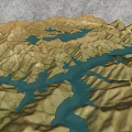 Garden Landscape Design With Mountainous Terrain And Blue Water Features