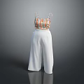 Women's Plaid Camisole And White Wide Leg Pants Casual Clothing Set