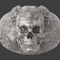 Artistic Silver Bracelet With Carved Skull Roses And Intricate Pattern Design