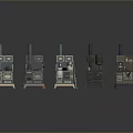 Vintage Style Machines With Different Colors Drawers Pipes And Control Panels