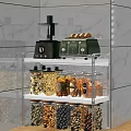 Stainless Steel Kitchen Shelf With Food Processor Toaster And Glass Jars For Pasta Nuts Storage