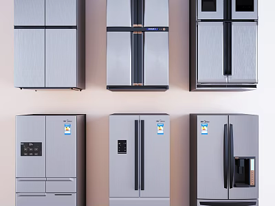 Modern Stainless Steel Refrigerators With Diverse Door Styles For Home Kitchen 3d model