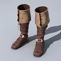 Brown Leather Knee High Boots With Suede Cuff Laces And Buckle Details
