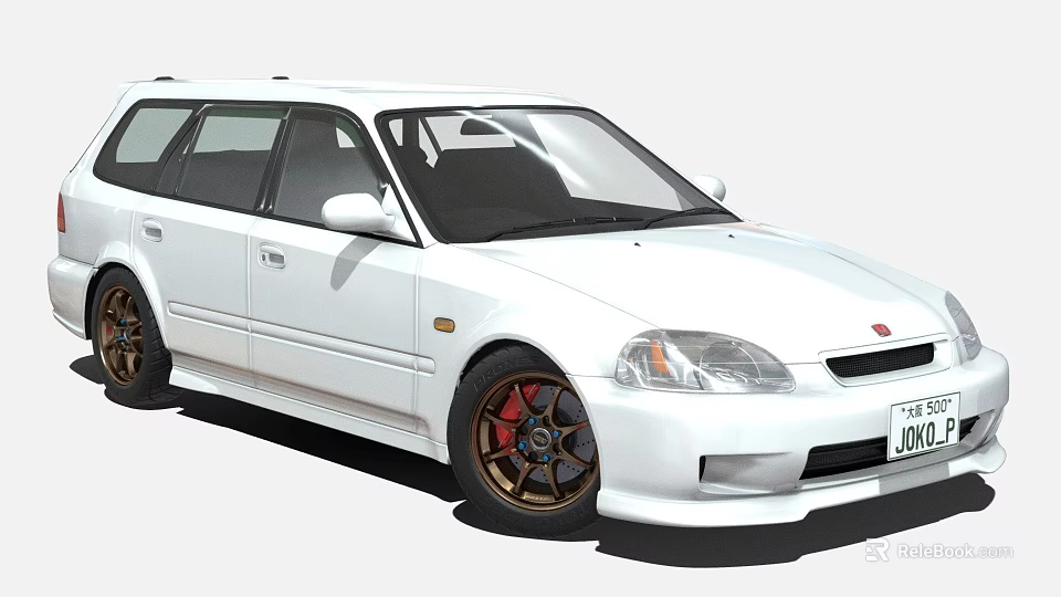 White Station Wagon Car With Sporty Red Black Rims And Front Headlights Design 3d model 