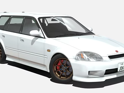 White Station Wagon Car With Sporty Red Black Rims And Front Headlights Design 3d model