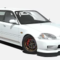 White Station Wagon Car With Sporty Red Black Rims And Front Headlights Design