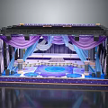 Luxurious Event Stage With Purple Blue Drapes And Floor Decorations