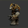 Mythical Bear Warrior Creature in Ornate Gold Green Armor with Spiked Horns and Sharp Claws