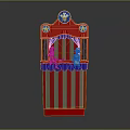 Colorful Puppet Theater Furniture With Red Blue Stripes Star Accents Top Emblem And Puppet Figures