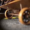 Decorative Ornament Set with Wooden Airplane Model on Round Wooden Tray and Yellow Arrow Pattern