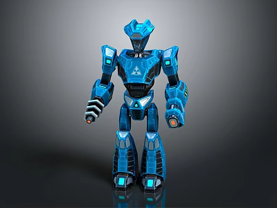 Blue Sci Fi Robot Game Movie Character With Glowing Mechanical Armor And Joints 3d model