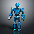 Blue Sci Fi Robot Game Movie Character With Glowing Mechanical Armor And Joints
