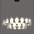 Modern White Chandelier Featuring Circular Petal Shaped Illuminated Hanging Discs