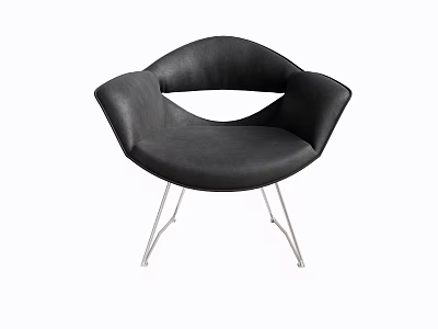 Black Leather Accent Chair With Curved Backrest Armrests And Metal Legs Modern Design 3d model