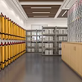 Server Room Interior With Yellow Racks Gray Servers Wooden Ceiling And Metal Shelves