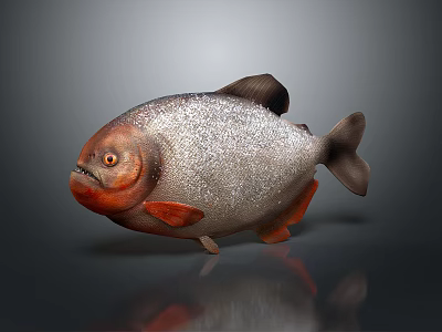 Piranha Fish With Silver Body Red Belly And Plump Appearance On Dark Background 3d model