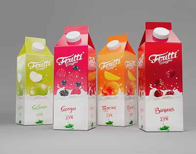 Assorted Fruit Juice Drinks in Colorful Cartons with Various Fruit Illustrations and 5% Content 3d model