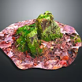 Moss Covered Tree Stump Surrounded By Red And Brown Autumn Leaves